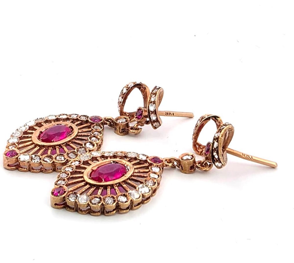 χωρίς τιμή ασφαλείας - Σκουλαρίκια - 9 kt. Ροζ χρυσό, Ασημί Ρουμπίνι - Διαμάντι #2.1