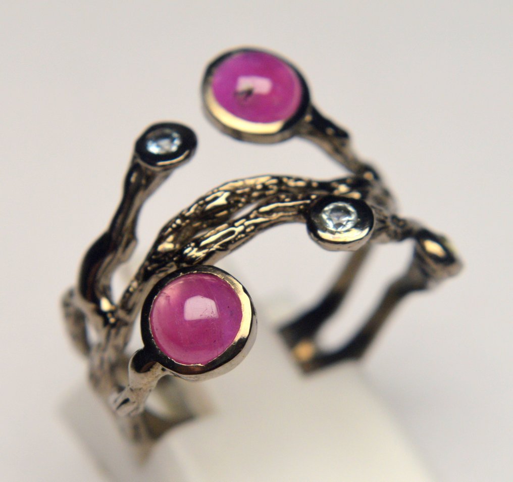 Ingen mindstepris - Ring 925 sølv Rubin - Akvamarin #2.1