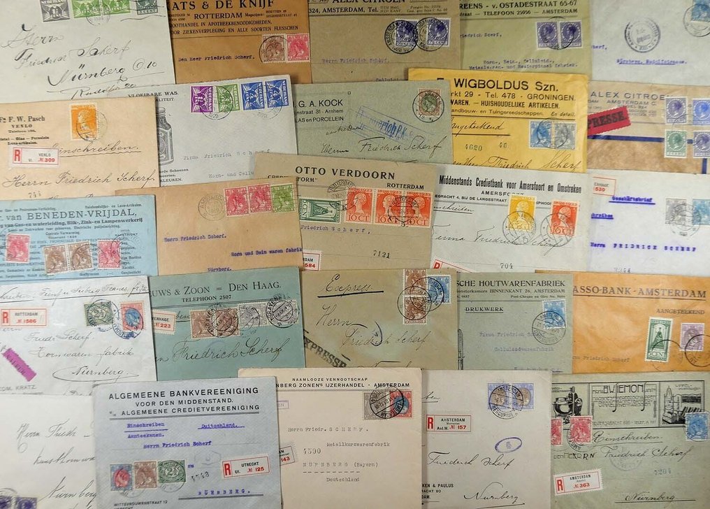 荷蘭 1917/1926 - 寄往纽伦堡的信件 - 大量投保、审查和挂号的信封 #1.0
