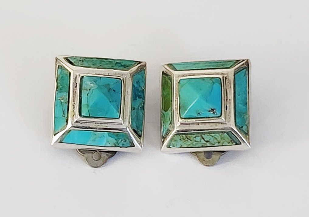 没有保留价 - 夹式耳环 银 绿松石 - 绿松石 #2.1