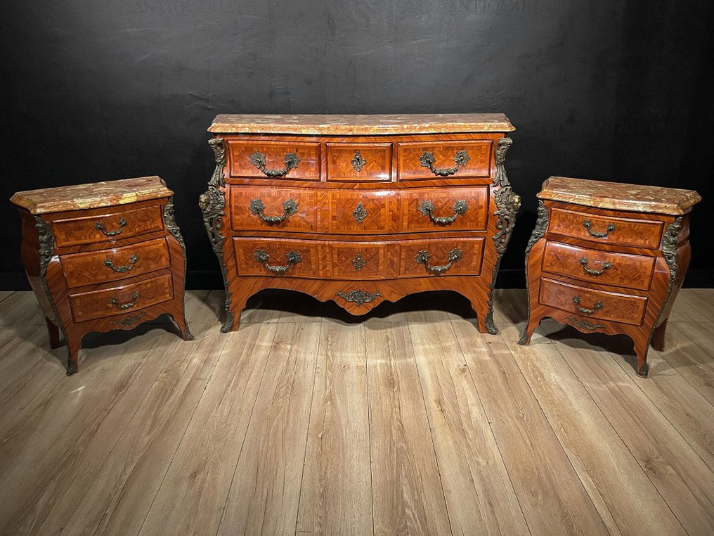 Συρταριέρα (3) - Ξύλο, Μάρμαρο, Μπρούντζος, Σίδερο, Ορείχαλκος - Trittico LUIGI XIV #1.0