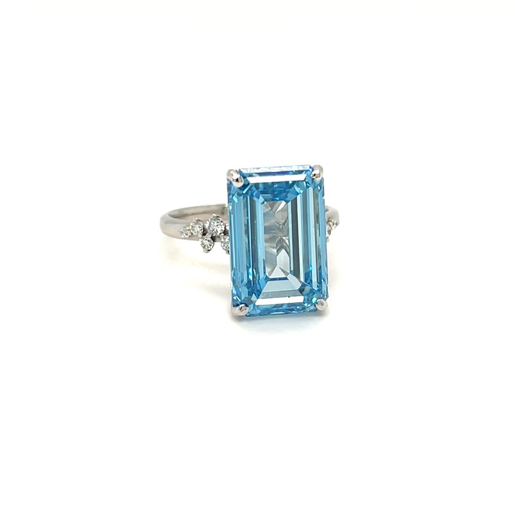 Δαχτυλίδι - 14 καράτια Λευκός χρυσός -  10.25ct. tw. Μπλε Διαμάντι (Διαμάντια εργαστηριακής καλλιέργειας με φανταχτερά χρώματα) - Διαμάντι #2.1