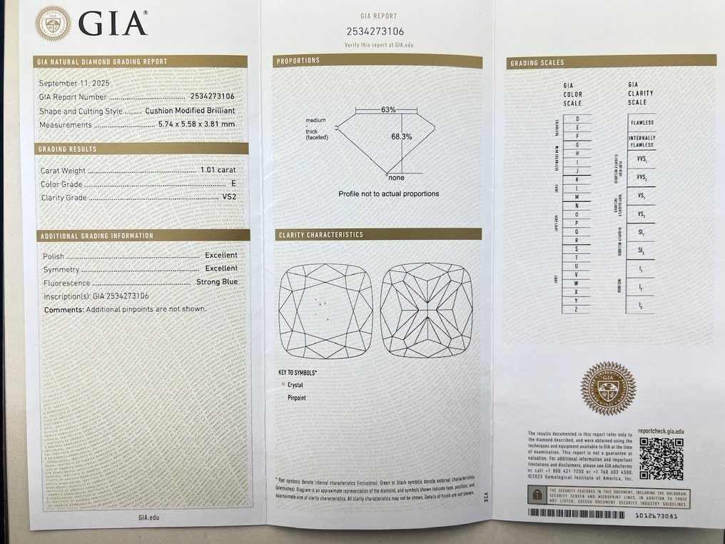 χωρίς τιμή ασφαλείας - 1 pcs Διαμάντι  (Φυσικό)  - 1.01 ct - Κούσιον - E - VS2 - Gemological Institute of America (GIA) #3.2