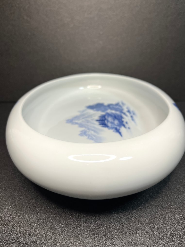 有田焼 Tetsuzan 蓝白风景花道水盆 – 椭圆形（无） - 陶瓷 - Tetsuzan - 日本 - 平成時期（1989年至今） #3.2