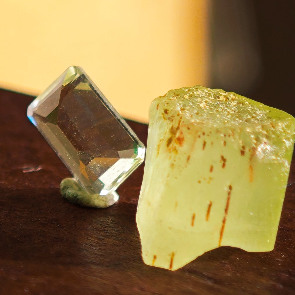 3,77 ct Σετ Heliodor, ακατέργαστος + επιμεταλλωμένος λίθος.- 0.75 g #4.3