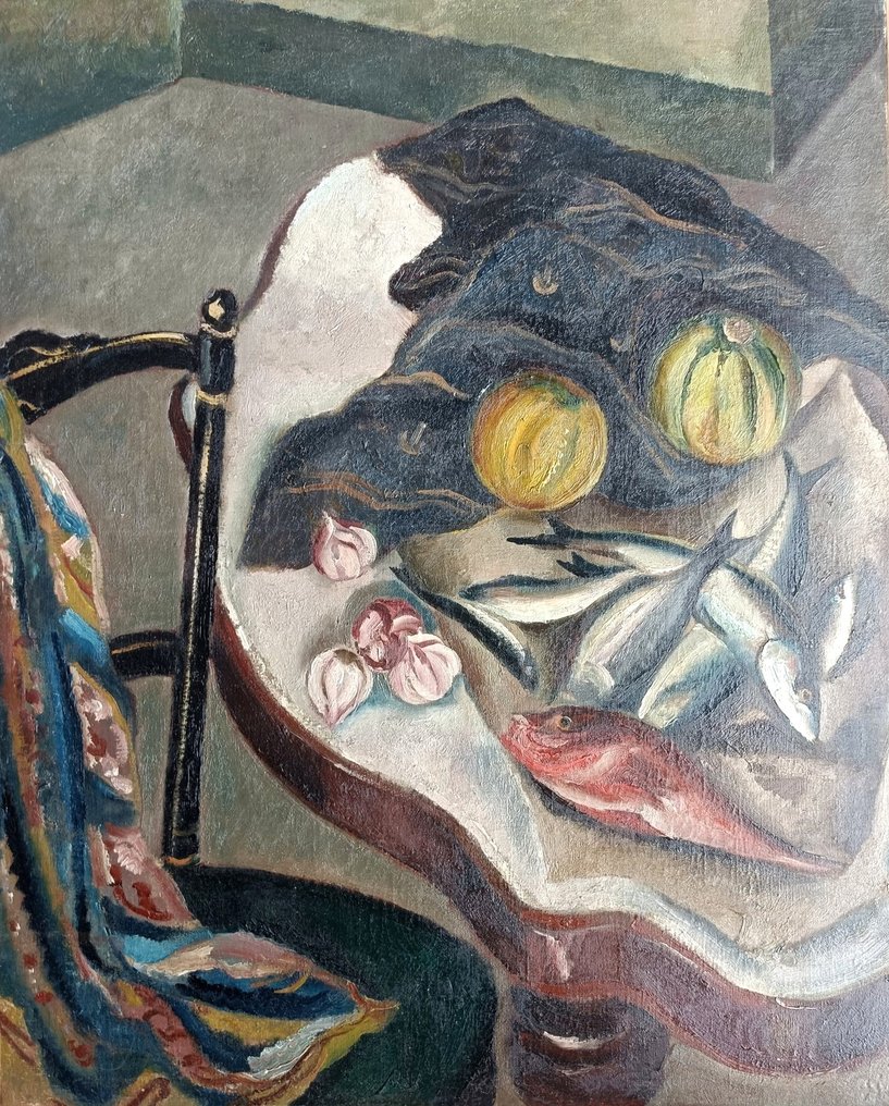 Théodore Stravinsky (1907-1989) - Natura Morta con Pesci e Tessuti #1.0