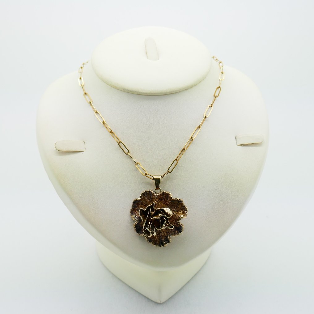 沒有保留價 - 吊墜頸鏈 銀, 鍍金 - Flora Danica - 野玫瑰 #4.3