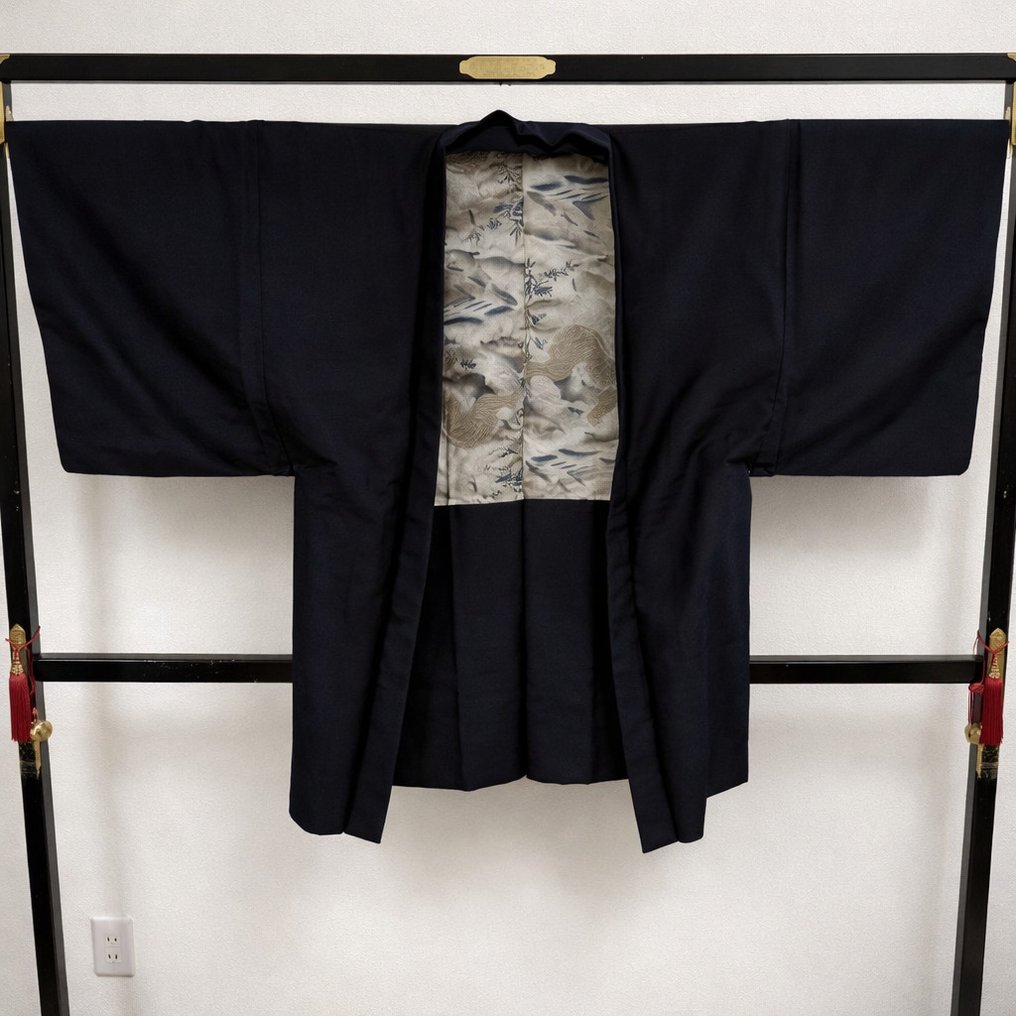 男士羽织（Haori）- 纯丝靛蓝染色平纹绢布，深蓝色 - 絲 - 日本 - 平成時期（1989年至今） #1.0