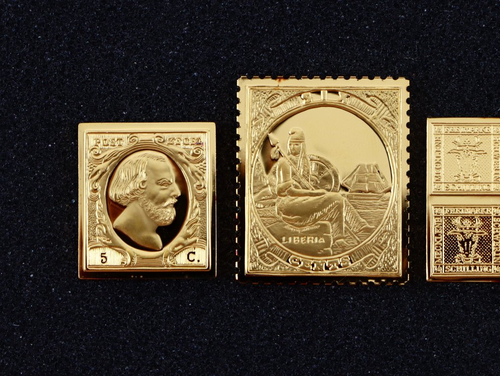 World  - Official Gold on Silver Proofs 24K - First Stamps of the World (4x) #1.0