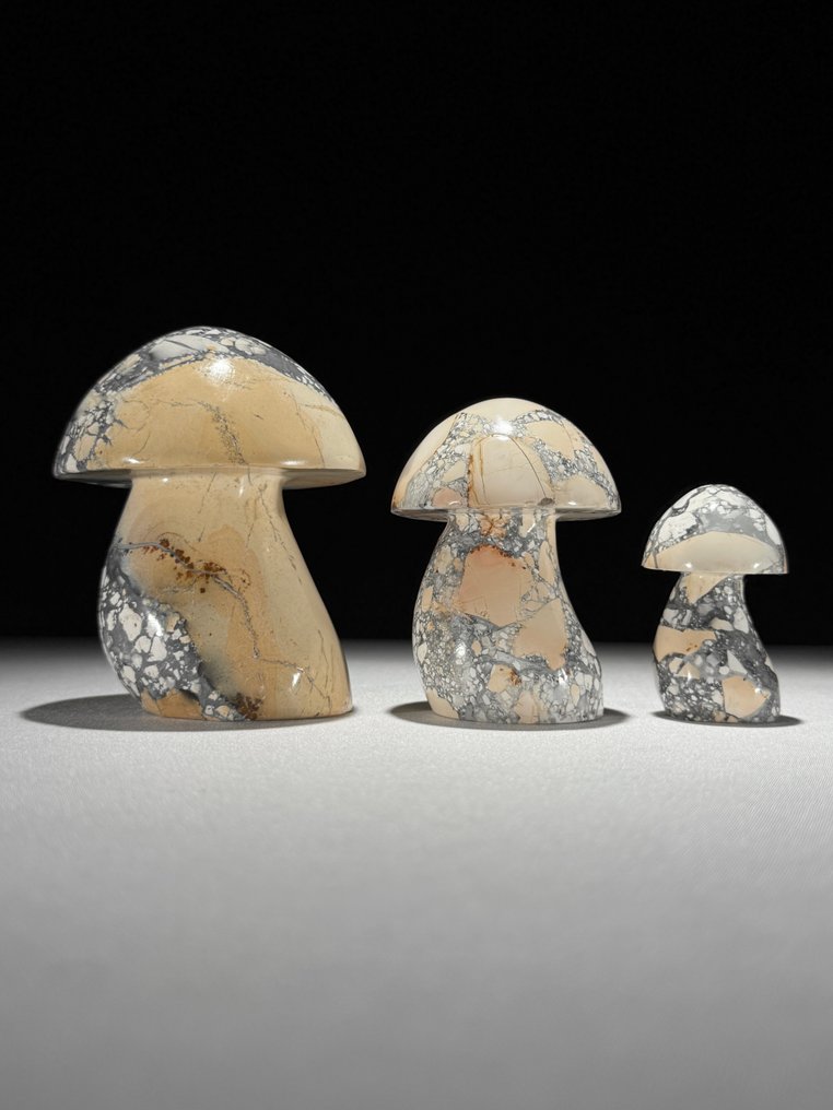 无底价 - 精彩的黄马利加诺碧玉套装 蘑菇形状- 1400 g - (3) #1.0