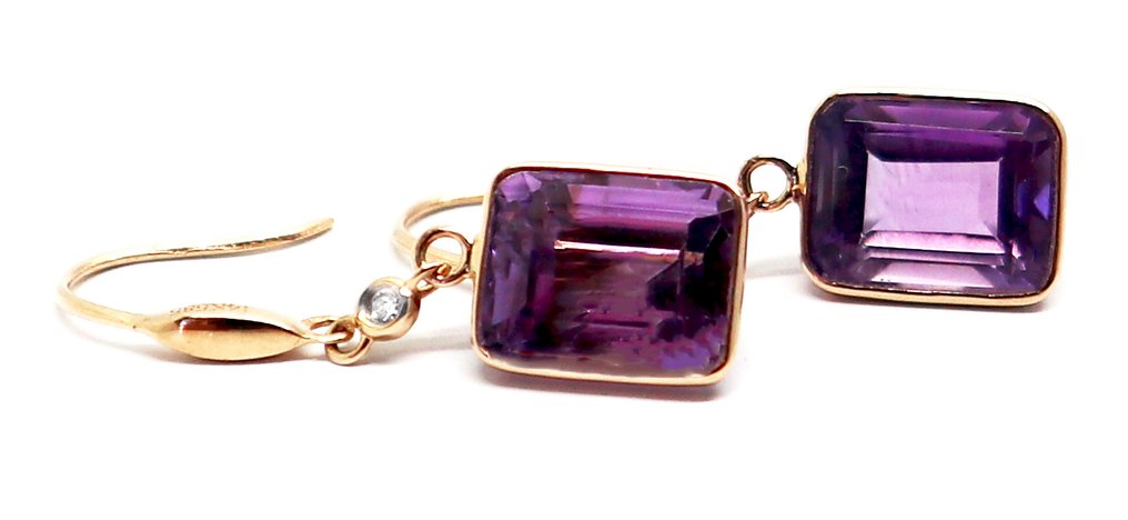 Sans prix de réserve - Boucles d'oreilles - 14 carats Or jaune Améthyste - Diamant #4.3