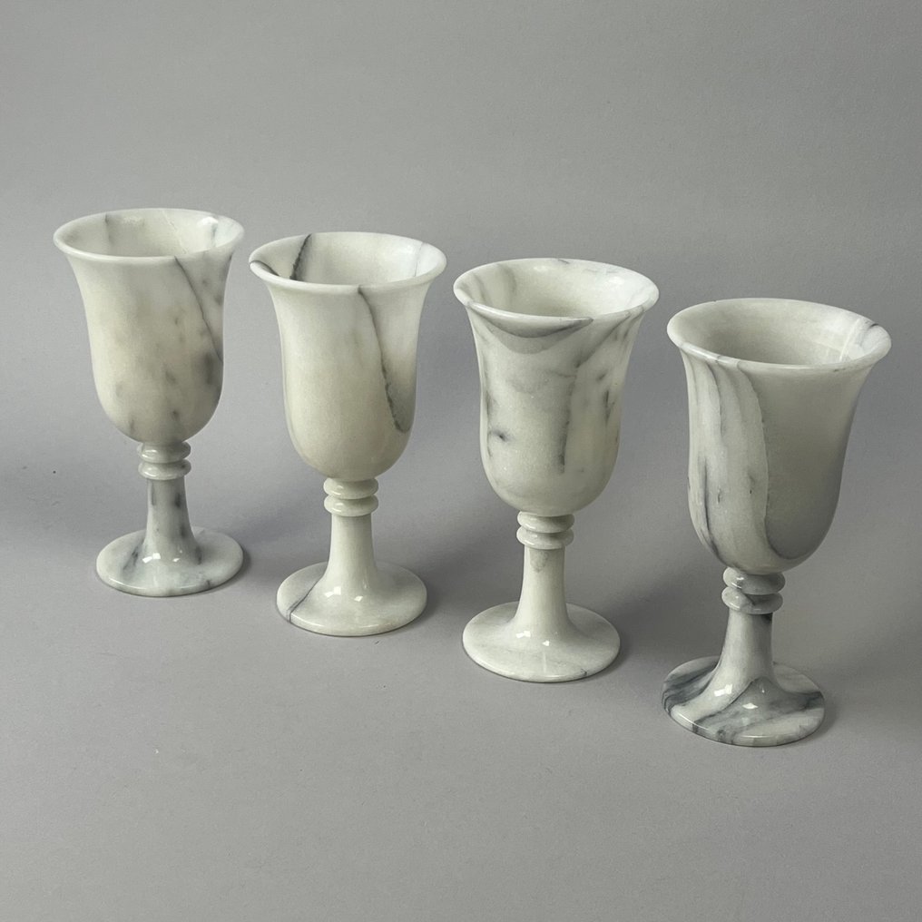 Ποτήρι κρασιού (4) - Μάρμαρο - Λευκό και γκρι πέτρωμα - Ποτήρια κρασιού με βάση - Μέση του αιώνα. - Μάρμαρο #3.2