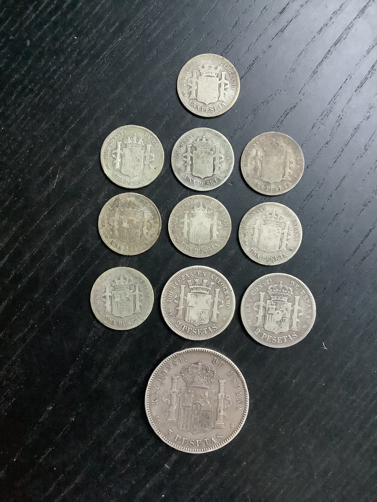 Spagna. 11 Munten 1870-1902 (Senza prezzo di riserva) #1.0