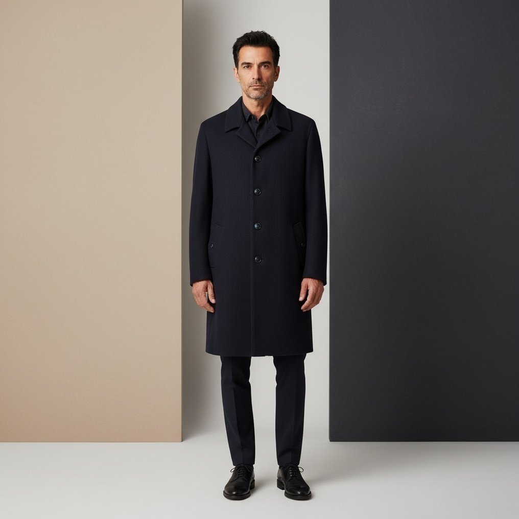 SANTANIELLO RRP 600€ Wool Coat – Classic Navy Twill – Quilted Lining – 56 IT - Frakk - Ny med merkelapper #1.0
