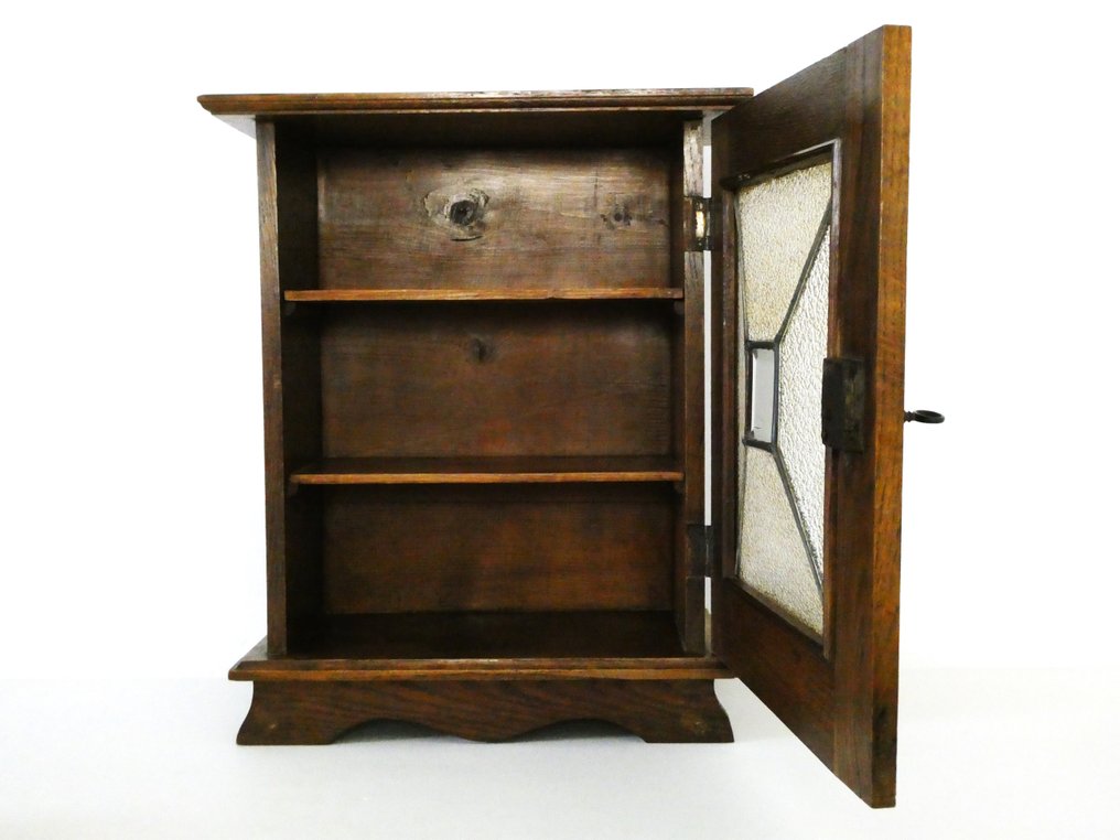 Handvervaardigd - Orvosi kabinet - Egyedi Art Deco gyógyszertartó / fali szekrény üveg és réz keretes ablak a ajtón - Fa, Sárgaréz, Üveg - Fali szekrény #3.2