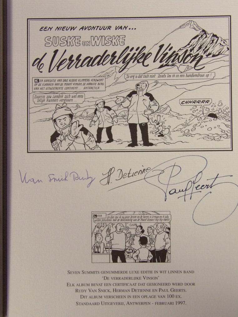 Suske en Wiske - De verraderlijke Vinson - luxe Seven Summits uitgaven - gesigneerd Paul Geerts + Herman Detienne + Rudy van Snick - 1 luxury edition - First edition - 1997 #3.2