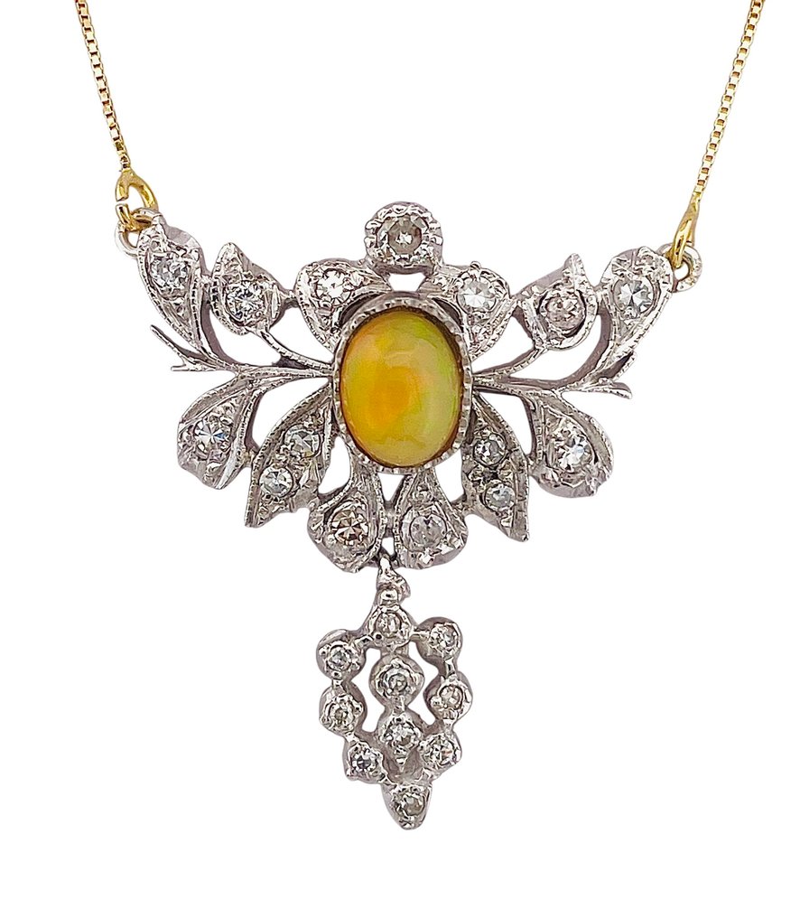 Κολιέ - 18 καράτια Πλατίνα, Κίτρινο χρυσό Οπάλιο - Διαμάντι #1.0