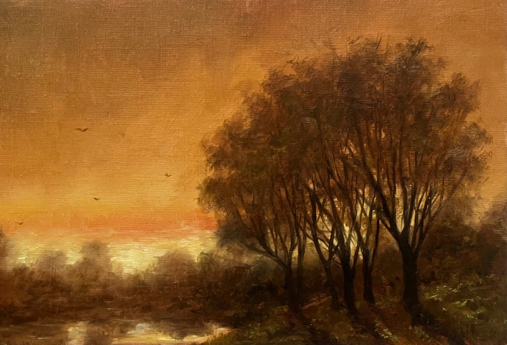 R. de Beeld (XX) - Boslandschap bij schemering #2.1