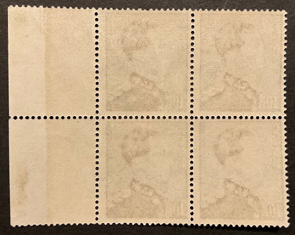 Βέλγιο 1936 - Leopold II Poortman - 10 φρ. σε επιπλέον νύξη LILAGRIJS - σε μπλοκ των 4. - OBP/COB 434B - Met certificaat #2.1