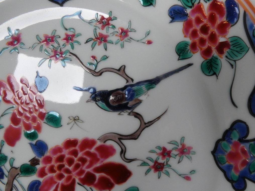 Qing 19th/20th Century - 盤子 - Magpie on Peonies and Blossoms - Kangxi Mark! - 瓷器 - 粉色珐琅釉上蓝色 #2.1