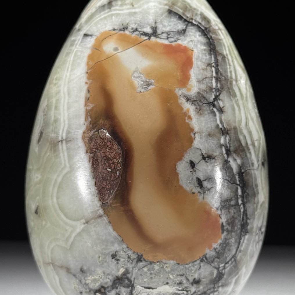 NO RESERVE PRICE - Beautiful Pair of Onyx- Egg-Shaped & Sphere on custom stands - Height: 16 cm - Width: 9.7 cm- 2800 g - (2) #3.2