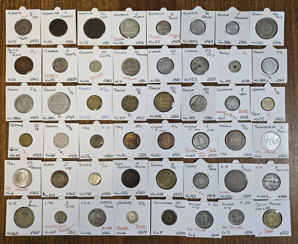 世界. A lot of 48 Coins 1722-1961 ( 8 Silver )  (沒有保留價) #1.0