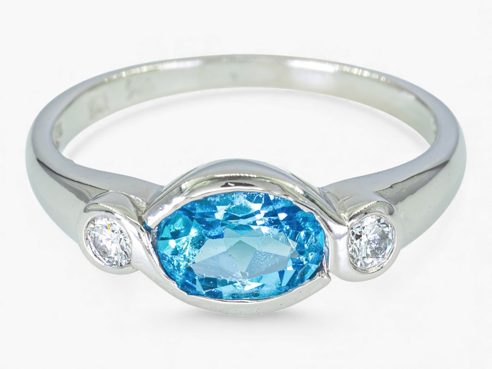 沒有保留價 - 戒指 - 14 克拉 白金, HRD Antwerp -  0.95ct. tw. 鉆石 (天然) - 黃玉 #3.2