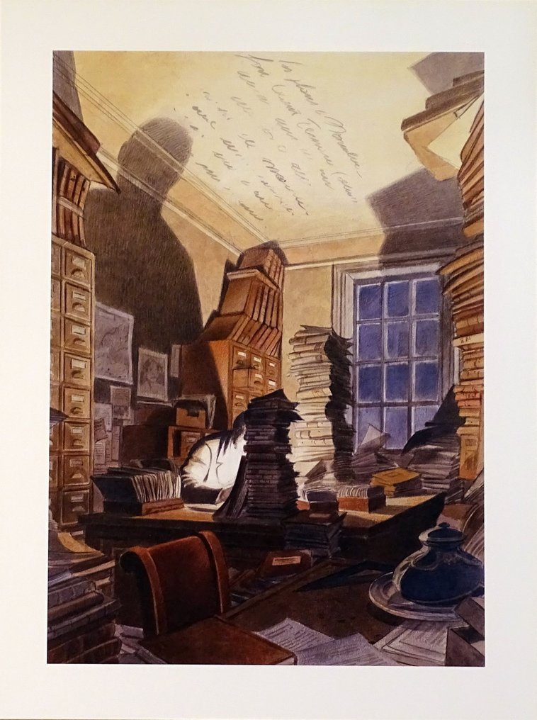 Schuiten, François - 1 Offset Print - Bibliothèque Mondaneum #1.0