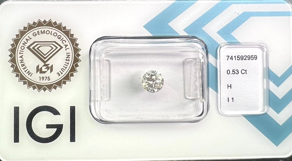 没有保留价 - 1 pcs 钻石 (天然) - 0.53 ct - 圆形 - H - I1 内含一级 - 国际宝石研究院(IGI) #2.1