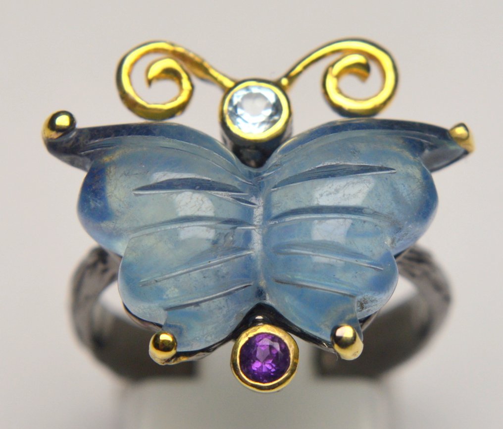沒有保留價 - 戒指 925纯银 海藍寶石 - 紫水晶 - Butterfly 18.00 克拉 #2.1