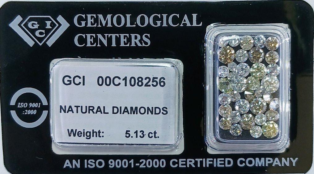没有保留价 - 36 pcs 钻石  (天然)  - 5.13 ct - 圆形 - H, F - SI1 微内含一级, VS1 轻微内含一级 - 以色列宝石中心（G.C.I.） - 浅黄-浅棕 #1.0