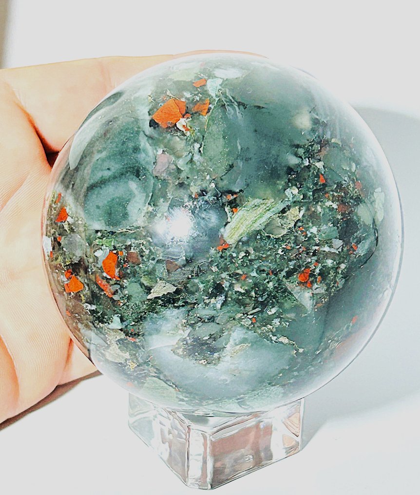 Σφαίρα από Jasper Heliotrop από τη Νότια Αφρική. Πέτρα Δράκου Αίματος | Ø 86mm- 850 g - (1) #4.3