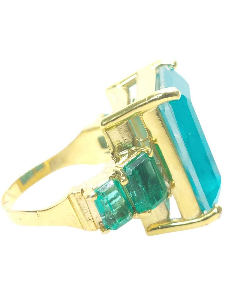 χωρίς τιμή ασφαλείας - Δαχτυλίδι - 9 kt. Ασημί, Κίτρινο χρυσό Τουρμαλίνη paraiba - Σμαράγδι #4.3