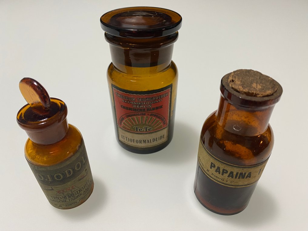 N.3 boccette da farmacia anni '20 - Βαζάκι φαρμακείου (3) - Γυαλί #1.0