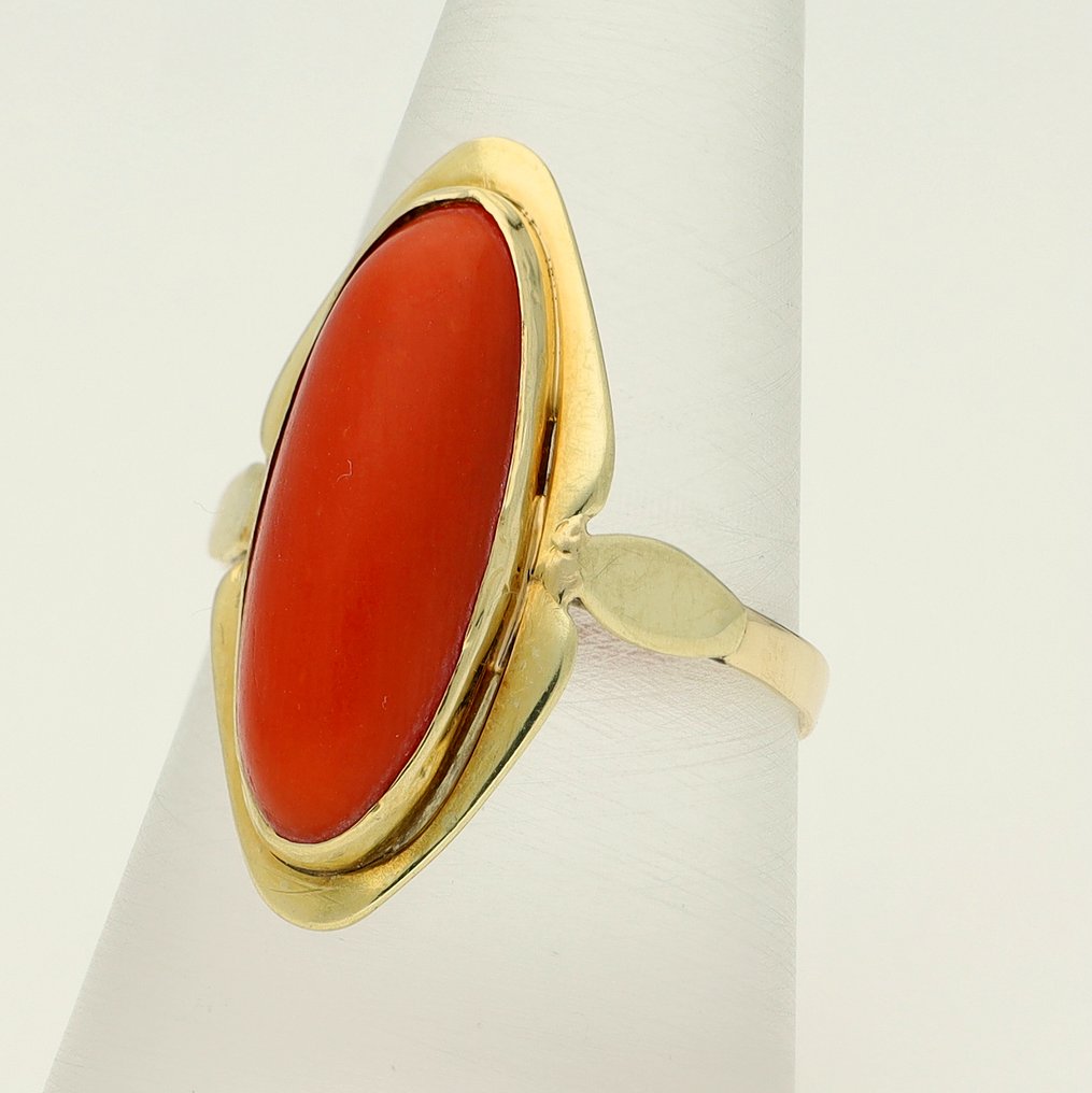 Sem preço de reserva - Anel - 14 K Ouro amarelo -  3.42ct. tw. Coral cor de sangue #1.0