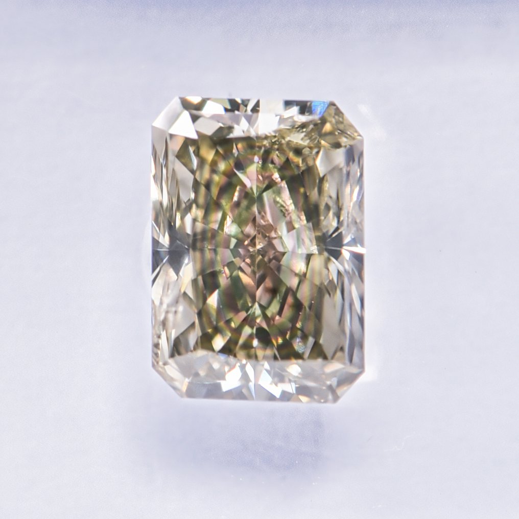 沒有保留價 - 1 pcs 鑽石  (天然彩色)  - 1.01 ct - 雷地恩型 - Fancy 綠色 黃色 - SI2 - 國際寶石學院（International Gemological Institute (IGI)） - VG #1.0