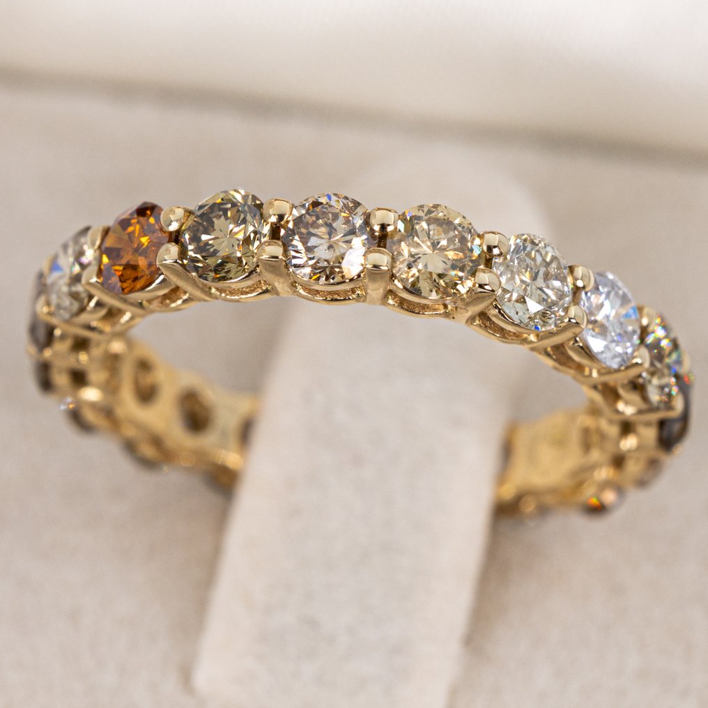 没有保留价 - 戒指 - 18K包金 黄金 - 3.07ct. tw. 钻石 (天然色彩的) - IGI #4.3