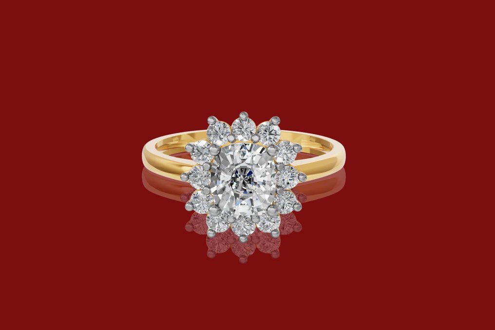 Δαχτυλίδι - 14 καράτια Κίτρινο χρυσό -  2.21ct. tw. Διαμάντι (Εργαστηριακής καλλιέργειας) - Διαμάντι #1.0