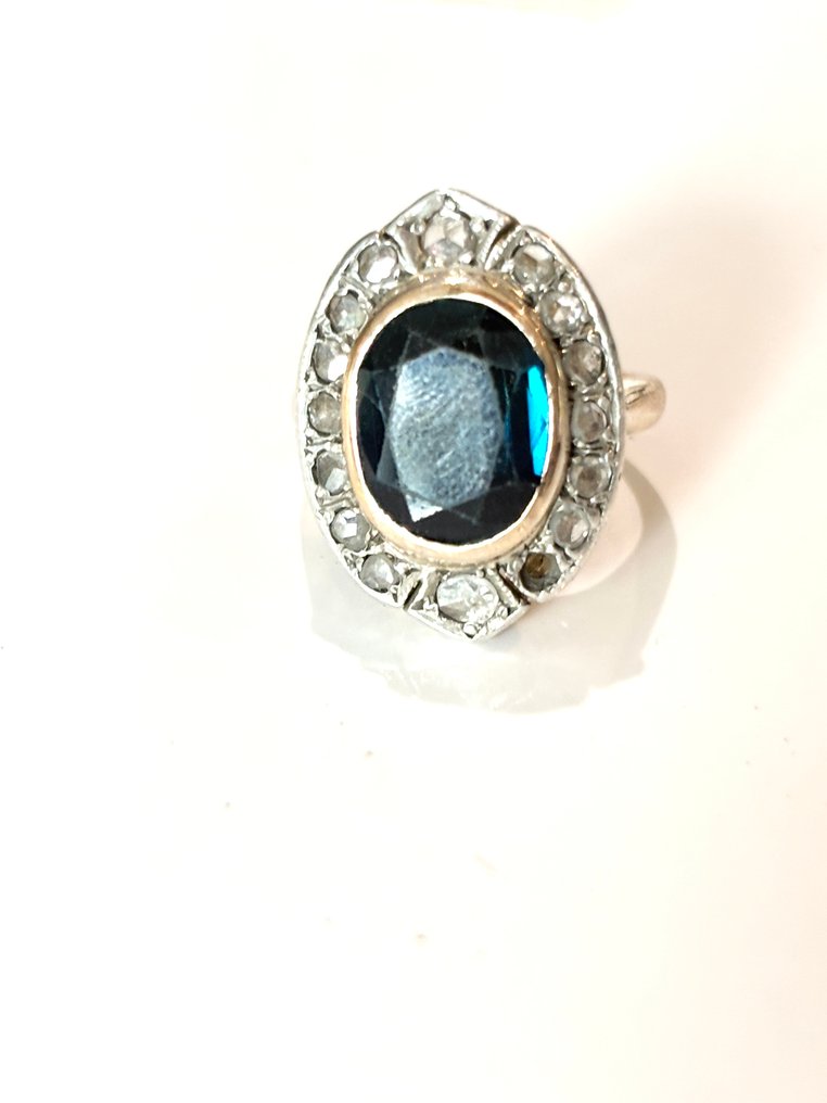 Bague - 18 carats Or jaune, Or blanc Saphir - Diamant - Belle époque 1890 – 1910 #3.2