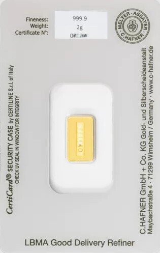 2 gram - Gull .999 - C. Hafner - Forseglet og med sertifikat #1.0