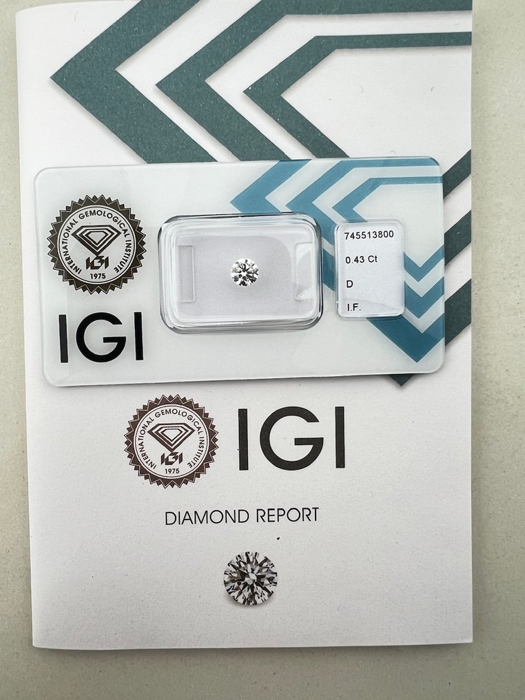 Ei pohjahintaa - 1 pcs Timantti  (Luonnollinen)  - 0.43 ct - Pyöreä - D (väritön) - IF - Kansainvälinen gemologinen instituutti (IGI) #1.0