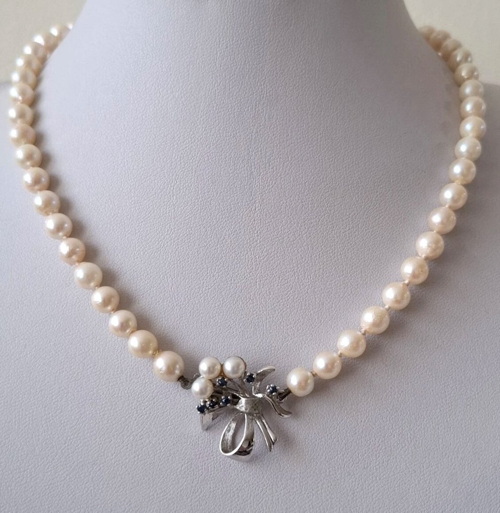 Senza prezzo di riserva - Collana 835 argento - Perle di Akoya - Smeraldi #1.0