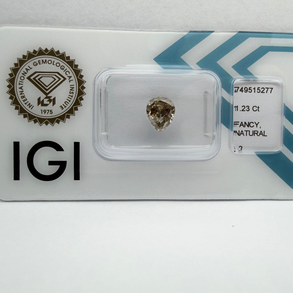 没有保留价 - 1 pcs 钻石  (天然色彩的)  - 1.23 ct - 梨形 - Fancy 黄色 棕色 - I2 内含二级 - 国际宝石研究院（IGI） #4.3