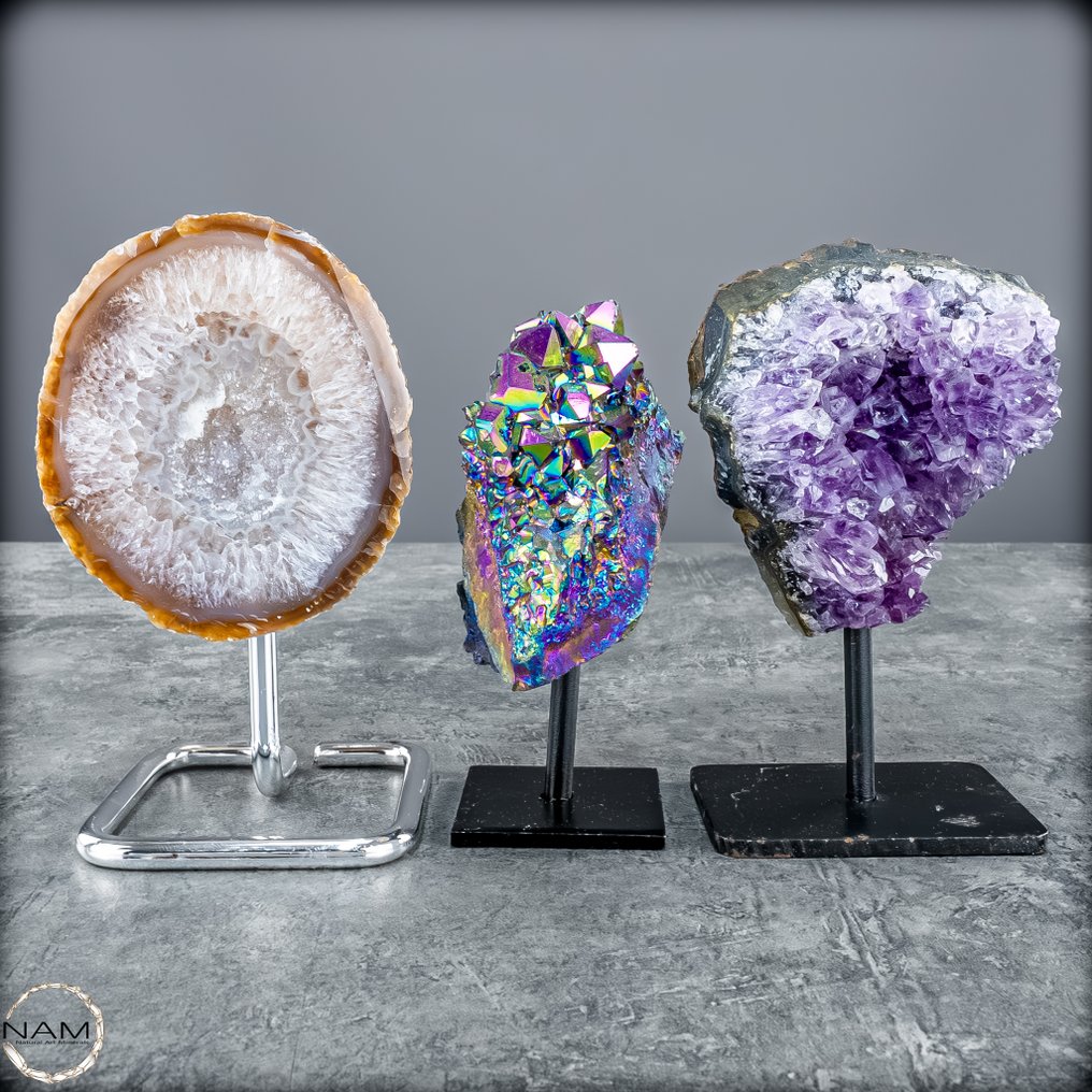 Αποκλειστικό σετ πολύτιμων λίθων Αμέθυστος, Αχάτης και Aura-Amethyst σε εκλεκτές βάσεις- 1051.22 g - (3) #4.3