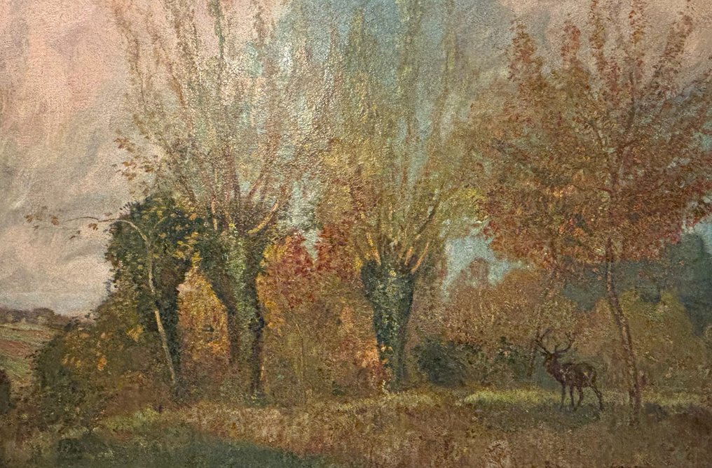 Richard Ranft (1862-1931) - Cerf dans la clairière automnale (Paesaggio autunnale con cervo) #1.0