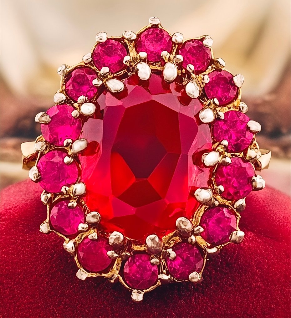 没有保留价 - 戒指 - 9 kt. 黄金, 银 红宝石 #1.0