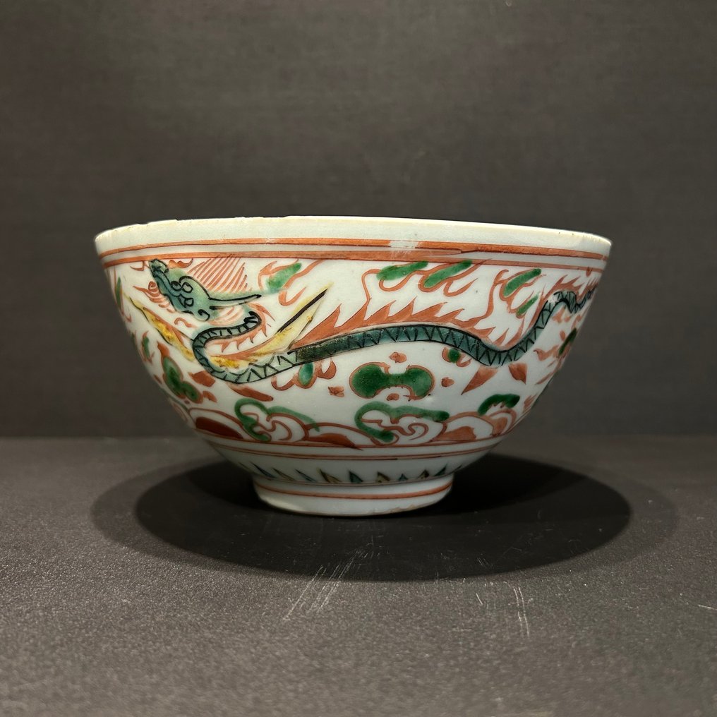 Bowl - Porcelain - Ming wucai draken kom #2.1