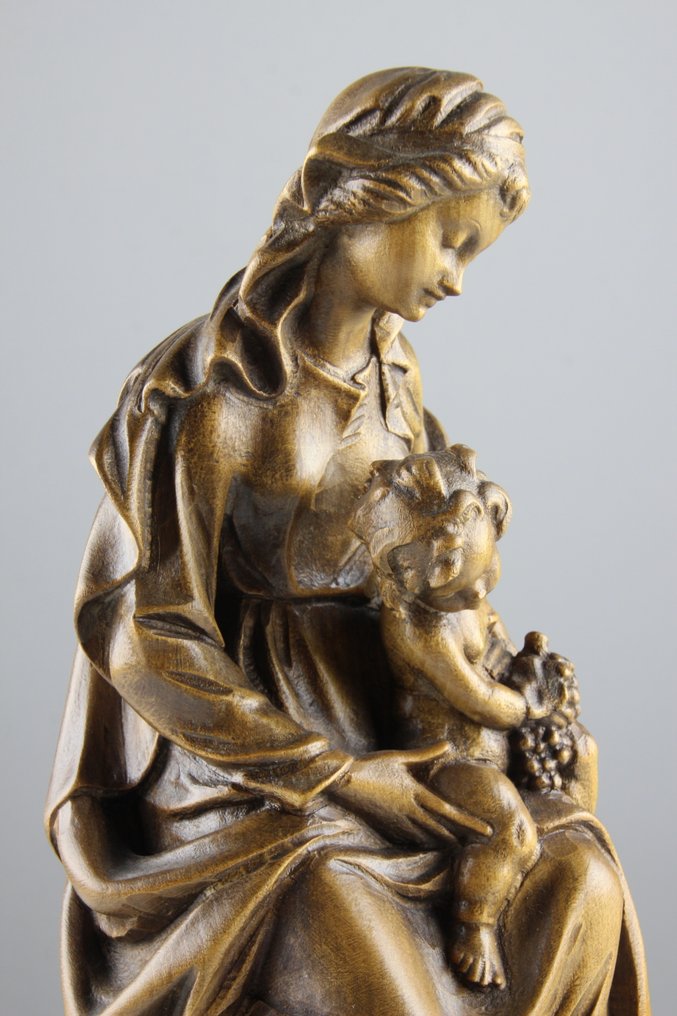 Val Gardena - 雕刻, Wondermooie Maria met Kind - 27 cm - 木 #1.0