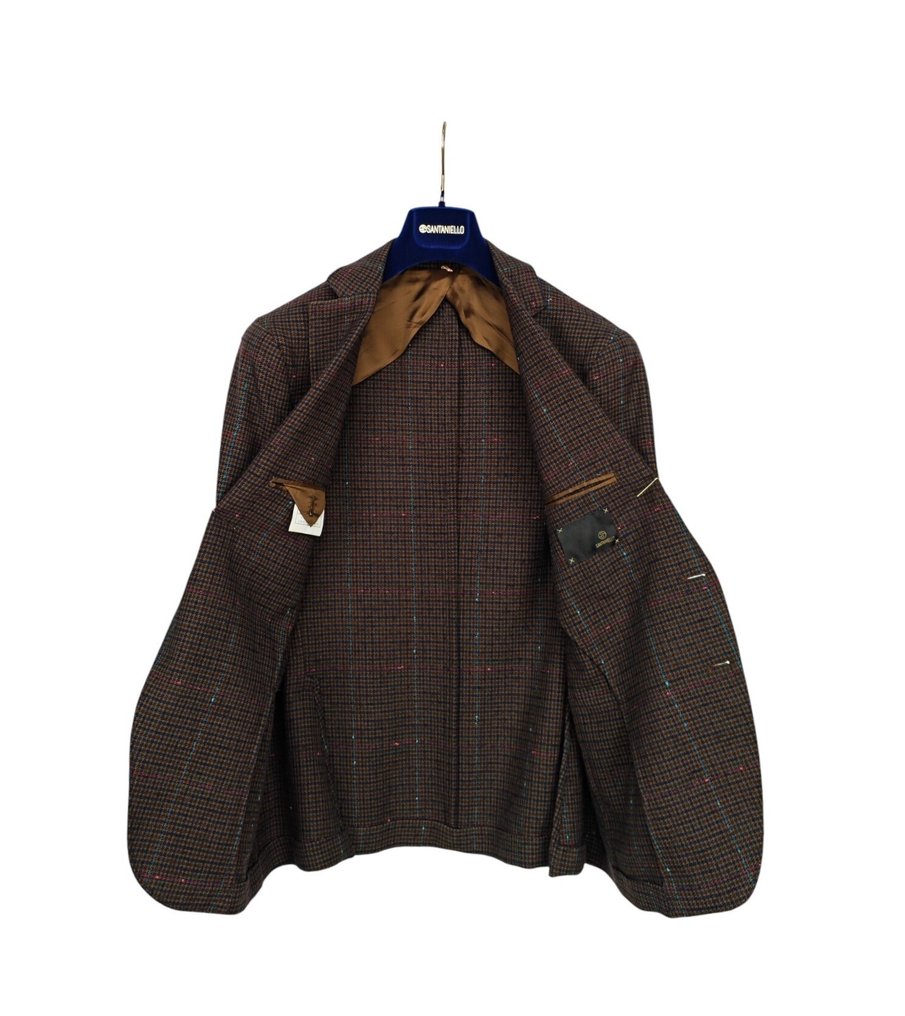 SANTANIELLO RRP 600€ – Brown Checked Wool Cotton Blazer – Made in Italy - 50 IT - Blazer - New with tags #4.3