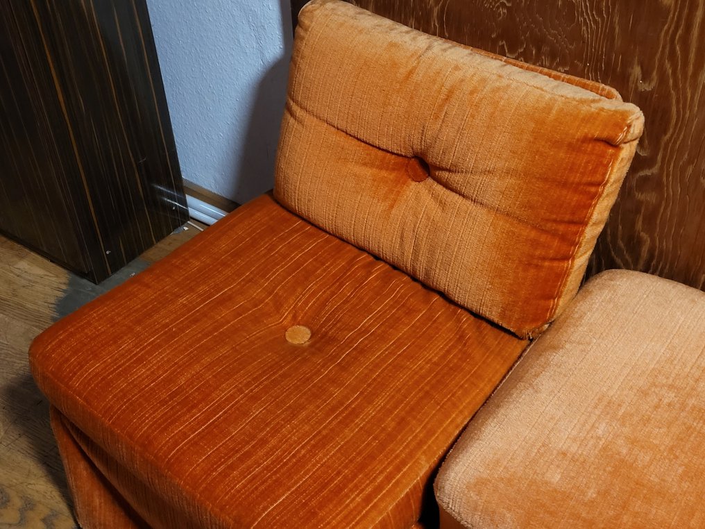 Sofa - Velvet - Three modular vintage sofa elements – 1970s #3.2